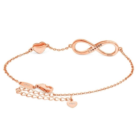 Rose Gold Infinity Heart Symbol Red Charm Link Bracelet January July Birthstone - Picture 6 of 6